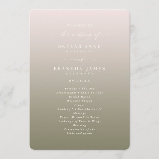Ombre Blush Pink & Green Wedding Ceremony Programm Programma (Voorkant)