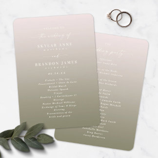Ombre Blush Pink & Green Wedding Ceremony Programm Programma