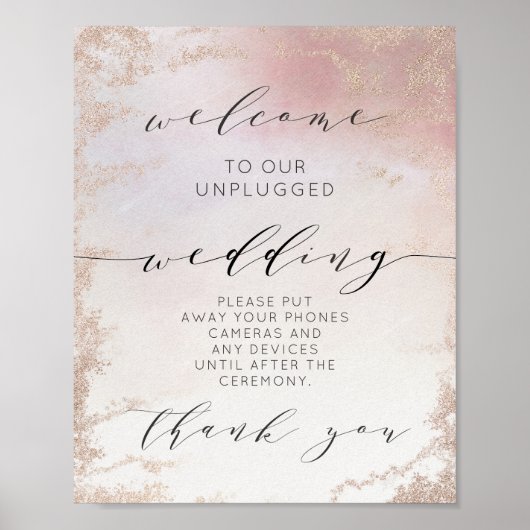 Ombre Blush Pink Unplugged Wedding Table Sign Poster (Voorkant)