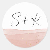 Ombre Blush Roze Bruiloft Ronde Sticker (Voorkant)