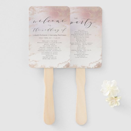 Ombre Blush Roze Frosted Bruiloft Ceremonie Progra Handwaaier (Voorkant en achterkant)