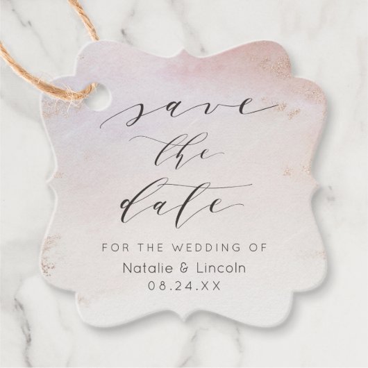 Ombre Blush Roze Frosted Roos Gold Save the Date Bedankjes Labels (Voorkant)