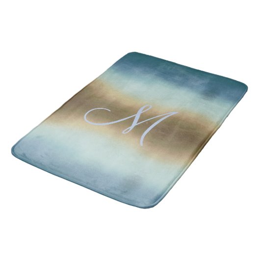 Ombre Brown Blue Pastels Monogram Badmat (Gekanteld)