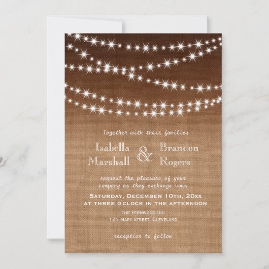 Ombre Burlap Twinkle Lights Wedding Uitnodiging (Voorkant)