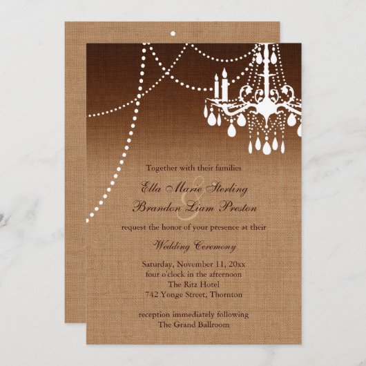 Ombre Chandelier Wedding Invitation Kaart (Voorkant / Achterkant)