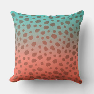 Ombre Cheetah Spots Blauwgroen en Koraal Kussen