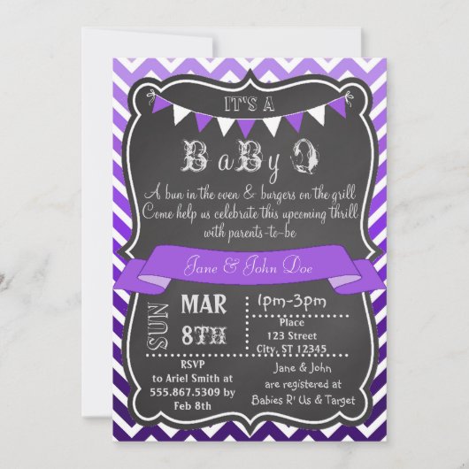 Ombre Chevron Chalkboard BabyQ Paars Kaart (Voorkant)