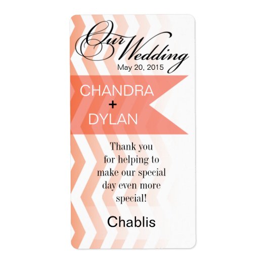 Ombre Chevron Style ! corail Vins Étiquette (Devant)