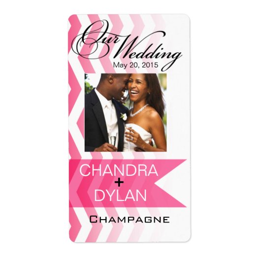 Ombre Chevron Style! heet roze Wijn Foto Etiket (Voorkant)