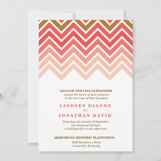 Ombre Chevron Wedding Uitnodiging (Voorkant)