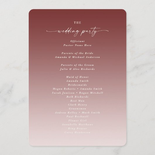 Ombre Cinnamon & Pink Mariage Ceremony Programme (Dos)