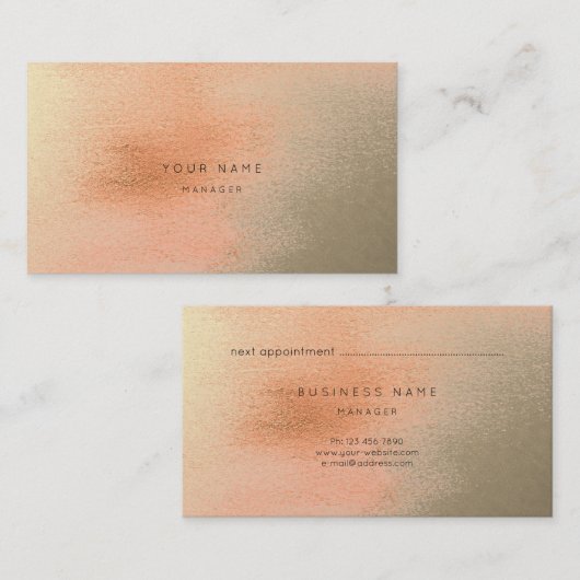 Ombre Coral Gold Metal Abstract Appointcard Afsprakenkaartje (Voorkant / Achterkant)