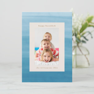 Ombre Dip Dye Oceaanblauw Hanukkah-foto Feestdagenkaart