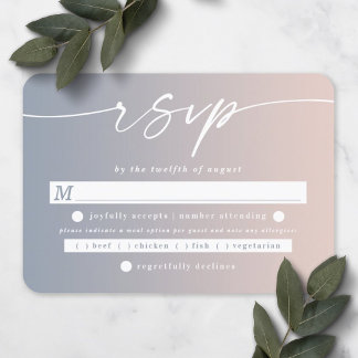 Ombre Dusty Blue & Blush Pink Wedding Meal Choice RSVP Kaartje