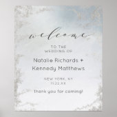 Ombre Dusty Blue Frosted Luxe Wedding Welcome Sign Poster (Voorkant)