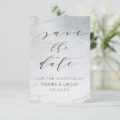 Ombre Dusty Blue Frosted Silver Foil Chic Wedding Save The Date (Staand voorkant)