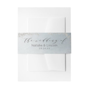 Ombre Dusty Blue Frosted Silver Wedding Monogram Uitnodigingen Wikkel