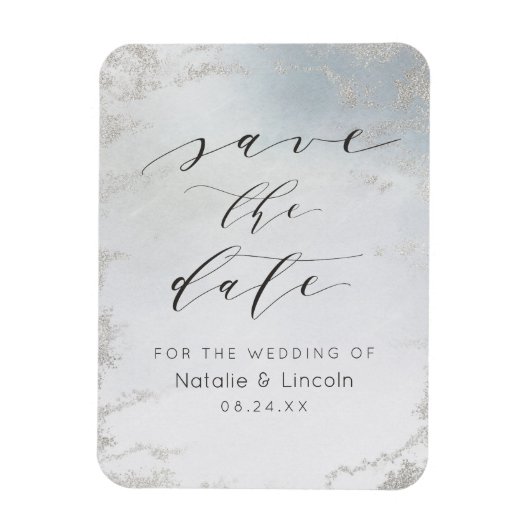 Ombre Dusty Blue Frosted Wedding Save the Date Magneet (Verticaal)