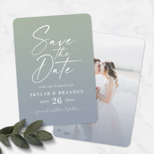 Ombre Dusty Blue & Green met het kabelbindmiddel Save The Date