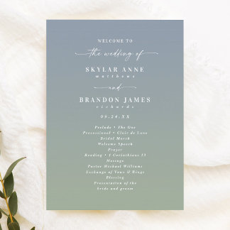 Ombre Dusty Blue & Green Wedding Ceremony Programm Programma