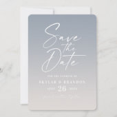 Ombre Dusty Blue & Ivory met Script Photo Wedding Save The Date (Voorkant)