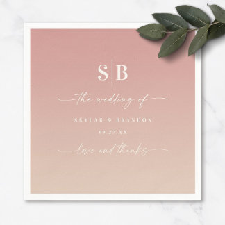 Ombre Dusty Pink & Champagne Monogrammed Wedding Servet