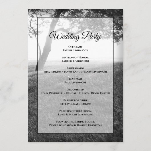 Ombre extérieure Noir & Blanc Programmes de mariag (Dos)