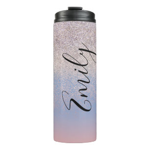 Ombre Faux Glitter Kleurrijke Monogram Naam      Thermosbeker