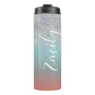 Ombre Faux Sparkle Kleurrijke Geborduurde Naam Thermosbeker