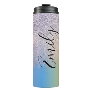 Ombre Faux Sparkle Kleurrijke Geborduurde Naam Thermosbeker
