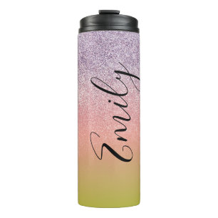 Ombre Faux Sparkle Kleurrijke Geborduurde Naam     Thermosbeker