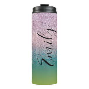 Ombre Faux Sparkle Kleurrijke Monogram Naam Thermosbeker