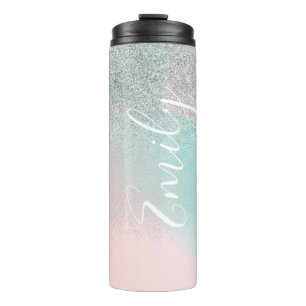 Ombre Faux Sparkle Pastel Monogramme Name Thermosbeker