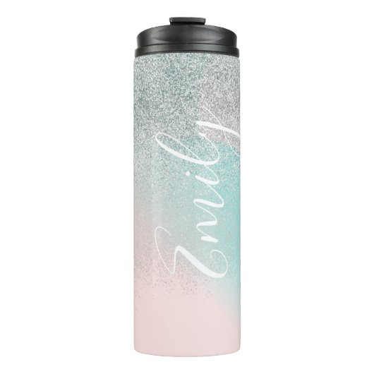 Ombre Faux Sparkle Pastel Monogramme Name Thermosbeker (Voorkant)