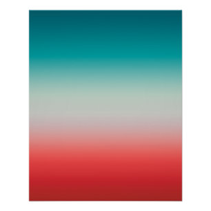 Ombre Festive Red- en Blauwgroen blauwe gradiënt Perfect Poster