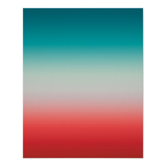 Ombre Festive Red- en Blauwgroen blauwe gradiënt Perfect Poster (Voorkant)