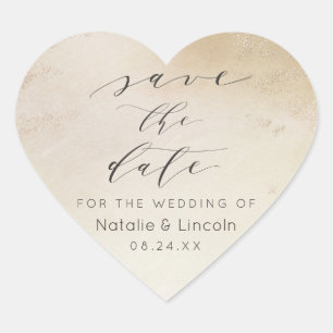 Ombre Geel Goud Frosted Folie Luxe Save the Date Hart Sticker