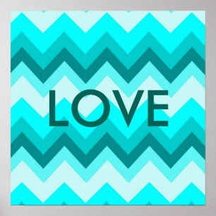 Ombre Girly Pattern Blauwgroen Turquoise Chevron Poster
