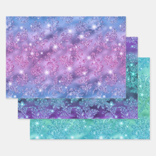 Ombre Glitter Bloemmotieven met Glitters Inpakpapier Vel