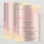 Ombre Glitter Drips Roos Gold 60e Verjaardag Kaart (Voorkant / Achterkant)