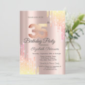 Ombre Glitter Drips Roos Goud 35e Verjaardagsfeest Kaart (Staand voorkant)