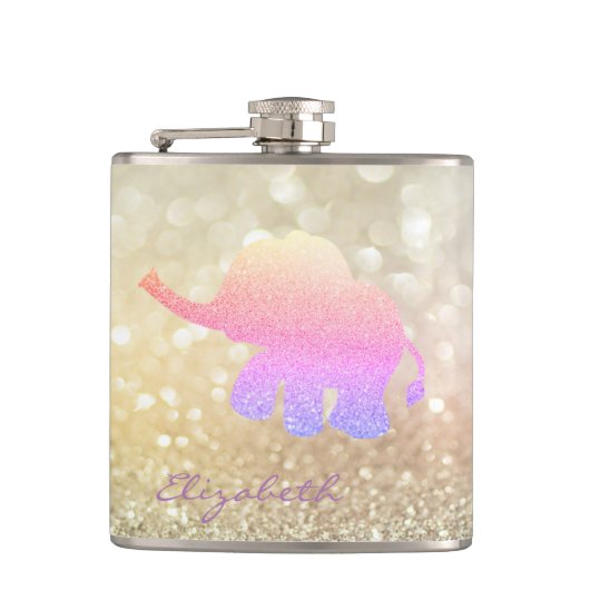 Ombre Glitter Elephant, Bokeh - Gepersonaliseerd Heupfles (Voorkant)