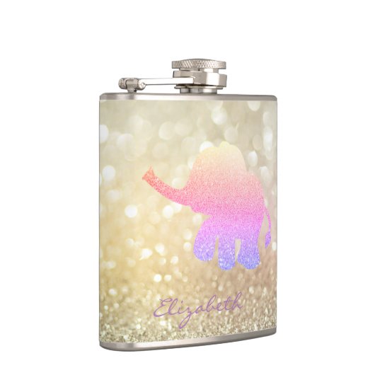Ombre Glitter Elephant, Bokeh - Gepersonaliseerd Heupfles (Rechts)