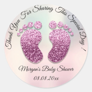 Ombre Glitter Feet Baby shower Favor Dank u Ronde Sticker