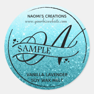Ombre Glitter Monogram N Steekproefproduct Ronde Sticker