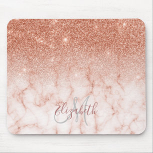 Ombré Glitter Rose Goud Trendy Marmer Monogram Muismat