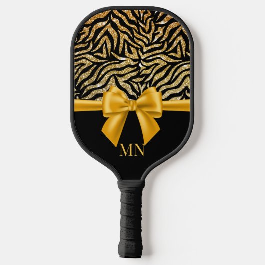 Ombre Glitter Zebra Gouden Boog Monogrammed Pickleball Paddle (Achterkant)