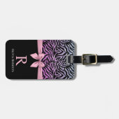 Ombre Glitter Zebra Roze Boog Monogram Bagagelabel (Voorkant horizontaal)