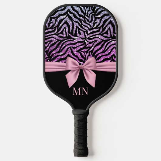 Ombre Glitter Zebra Roze Bow Monogrammed Pickleball Paddle (Voorkant)