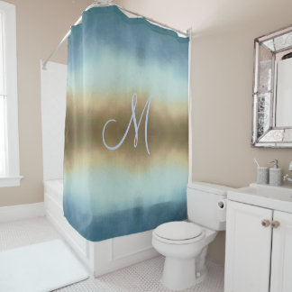 Ombre Gold Blue Monogram Shower Curtain Douchegordijn